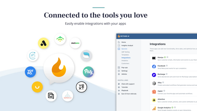 Integriert mit Klaviyo, Facebook, Recharge, Gorgias und Zapier