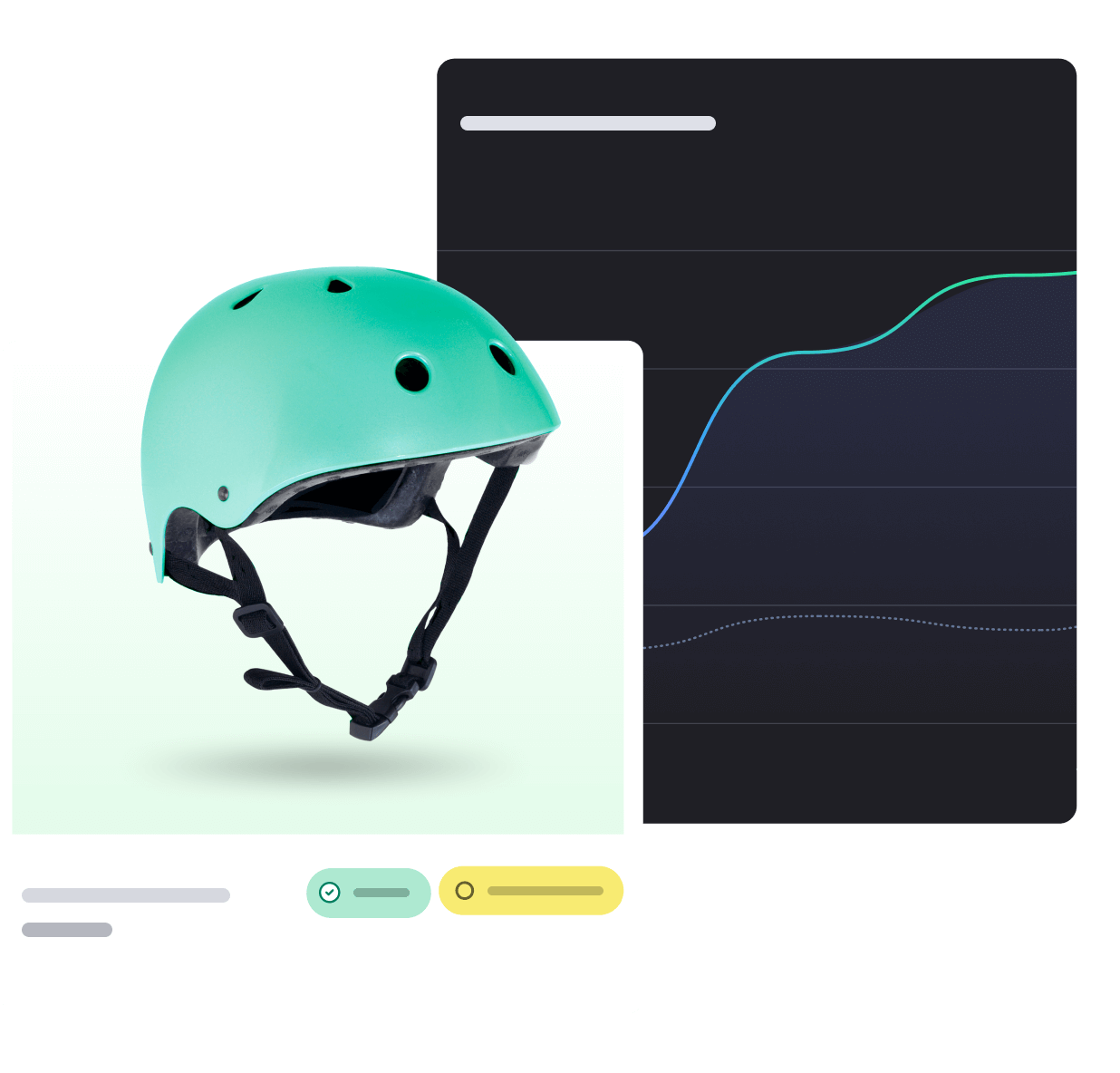 Casco de muestra con un gráfico de ventas totales detrás.