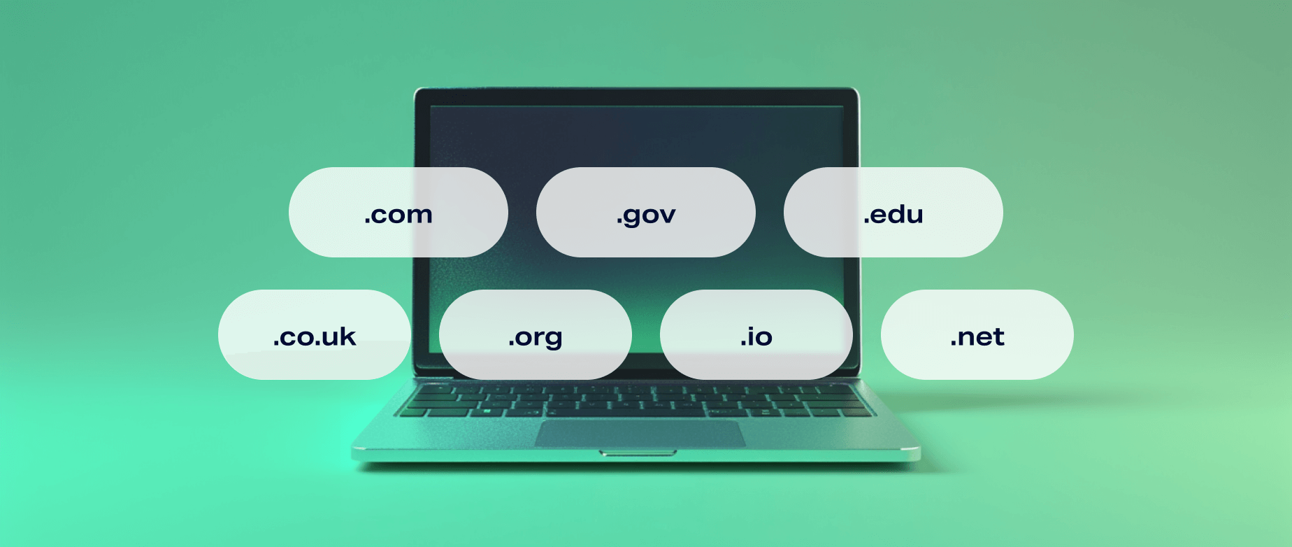 a computer with TLD overlays on green background