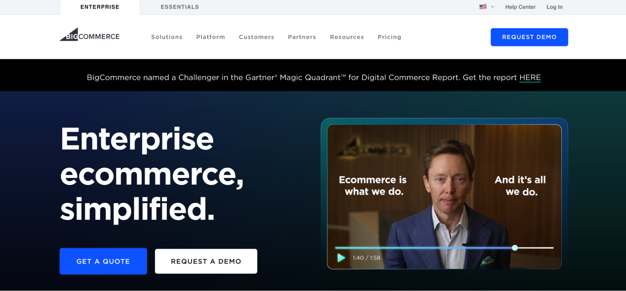 Screenshot of the BigCommerce home page