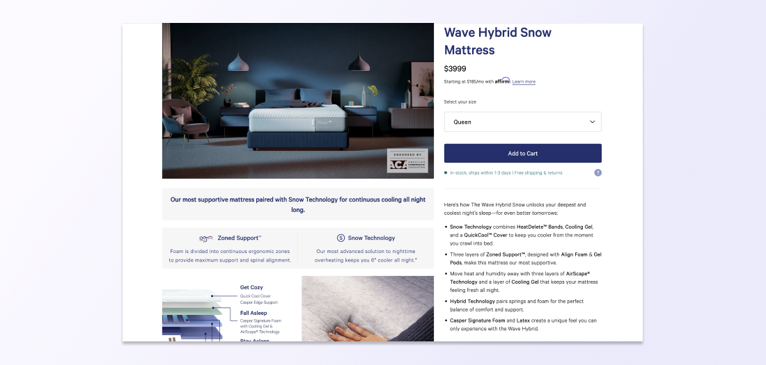 Product description example using hyperbolic language counterweighted with factual evidence.