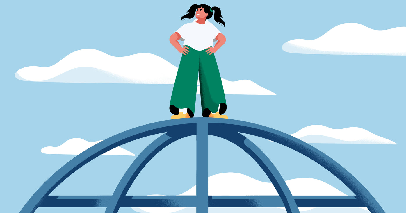 Illustration of a child standing atop a play structure: how to start a babysitting business