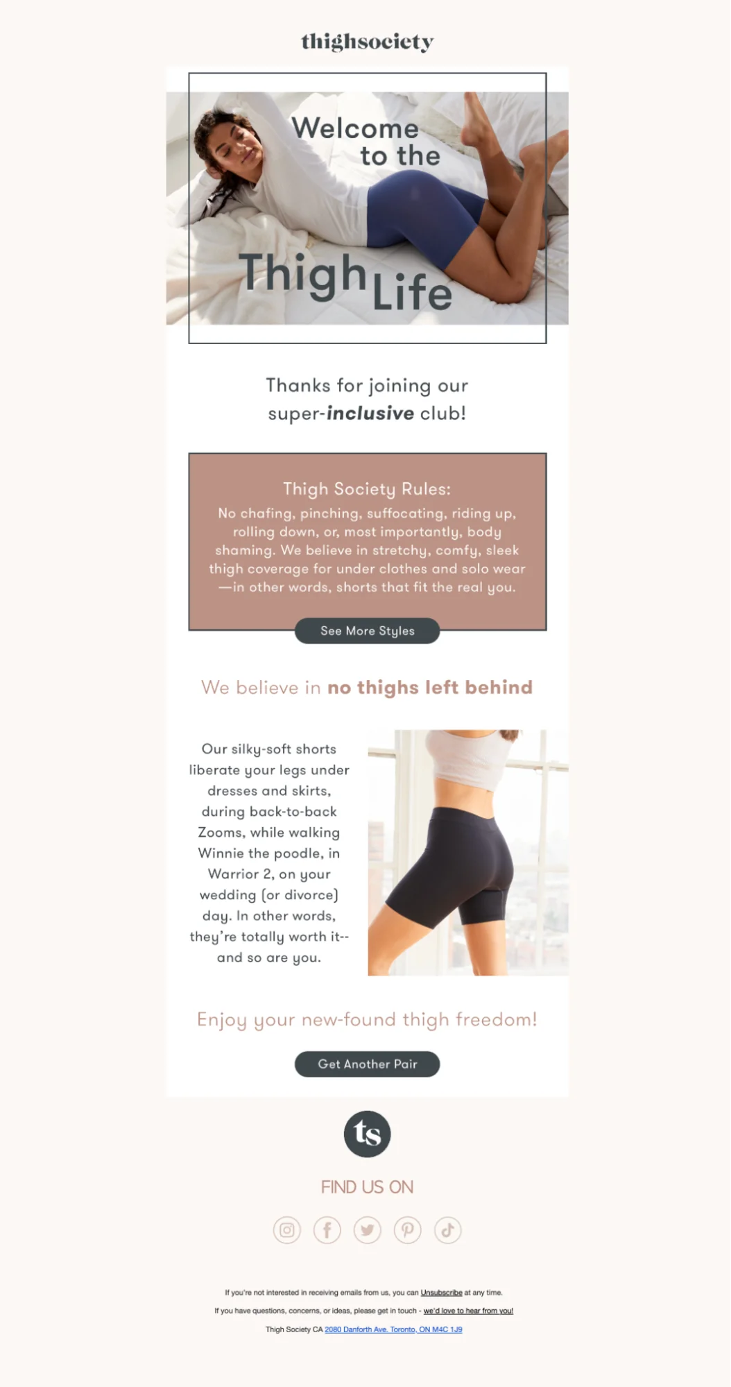 Thigh Society welcome email